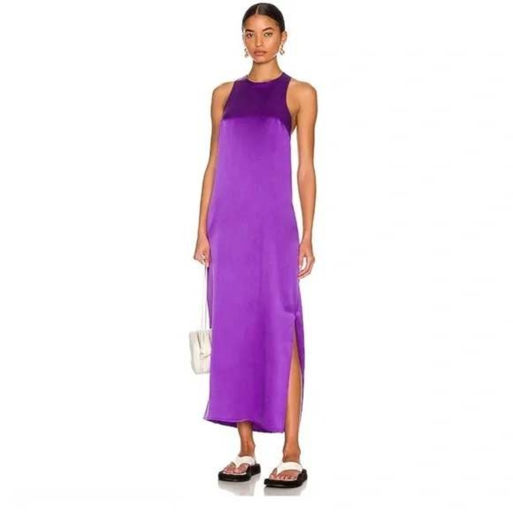 LouLou Studio Sula Silk Satin Midi Dress Sleeveless Purple Large